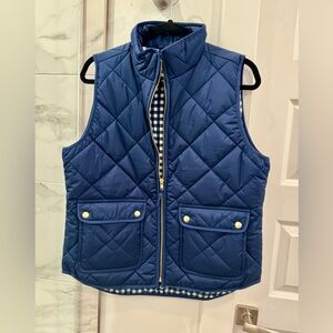 J Crew Excursion Puffer Vest Navy Gingham lined NWOT Size M